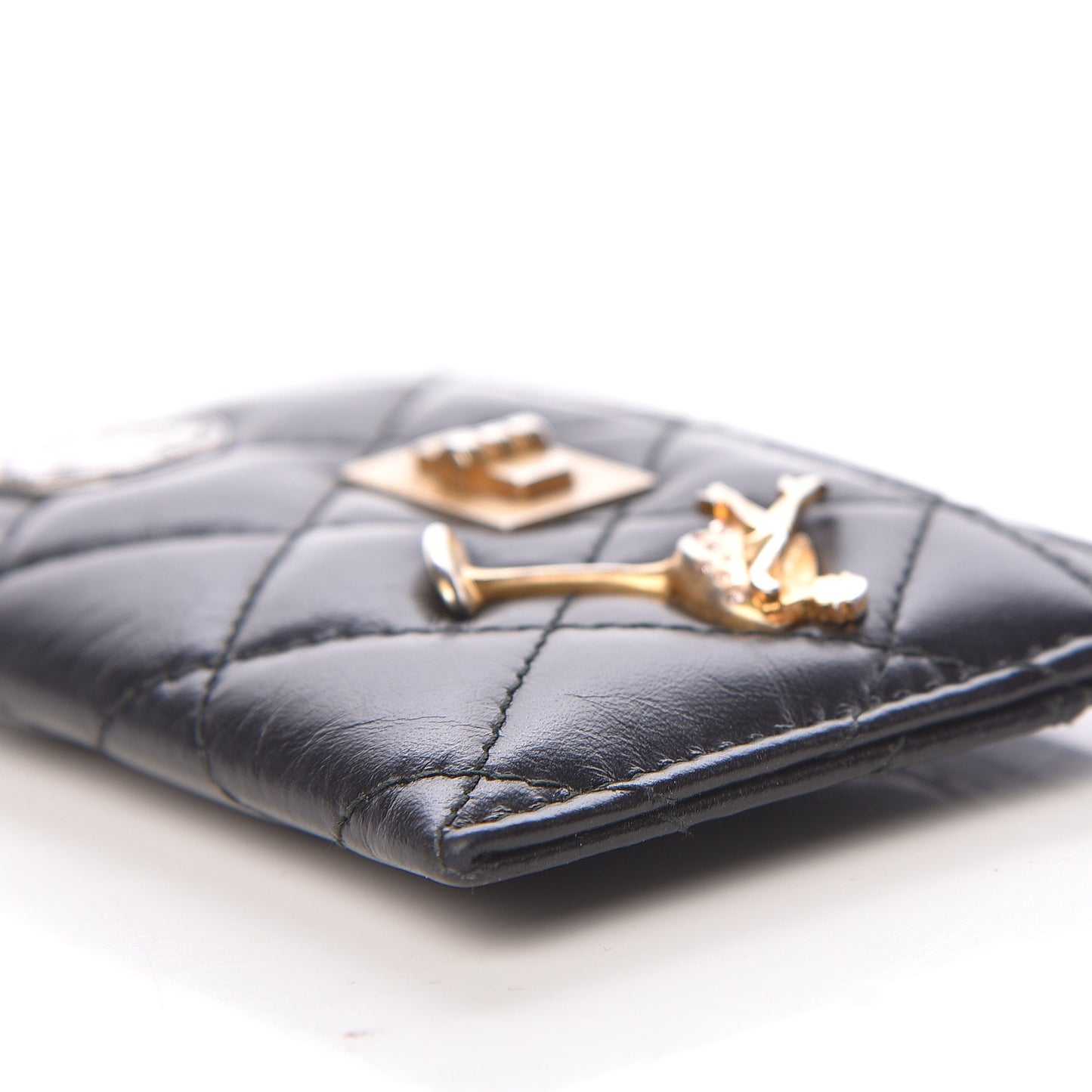 Aged Calfskin Quilted Lucky Charms Reissue Card Holder Black