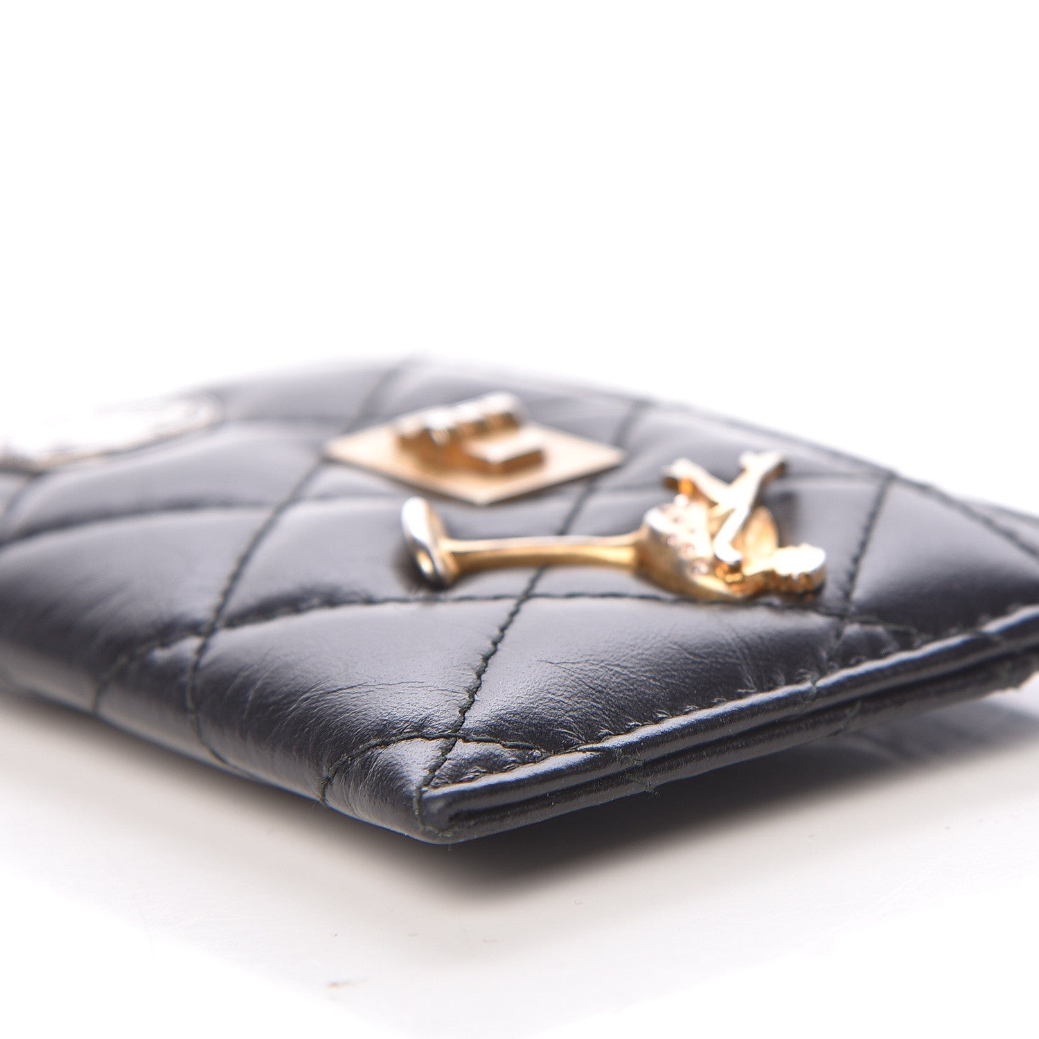 Chanel Aged Calfskin Quilted Lucky Charms Reissue Card Holder Black 10 of 11