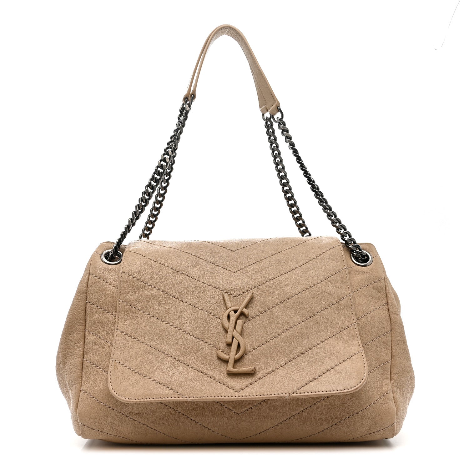 Saint Laurent Vintage Lambskin Chevron Monogram Medium Nolita Light Taupe 1 of 14
