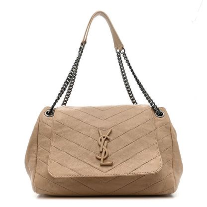 Saint Laurent Vintage Lambskin Chevron Monogram Medium Nolita Light Taupe 1 of 14