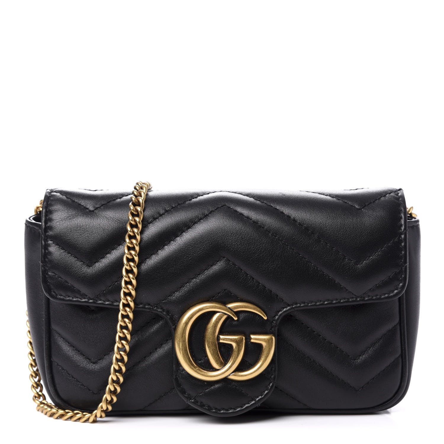 Gucci Calfskin Matelasse Super Mini GG Marmont Shoulder Bag Black 1 of 9