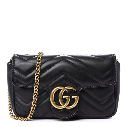 Gucci Calfskin Matelasse Super Mini GG Marmont Shoulder Bag Black 1 of 9