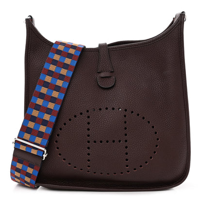 Hermes Taurillon Clemence Quadrille Evelyne III PM Rouge Sellier Bleu Billard Biscuit Rouge H 1 of 11