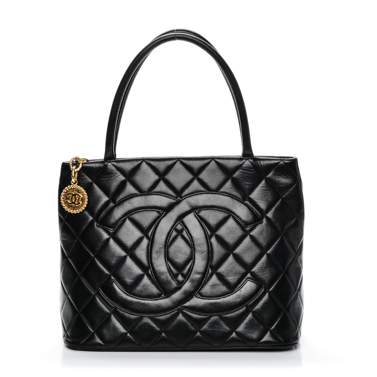 Lambskin Quilted Medallion Tote Black