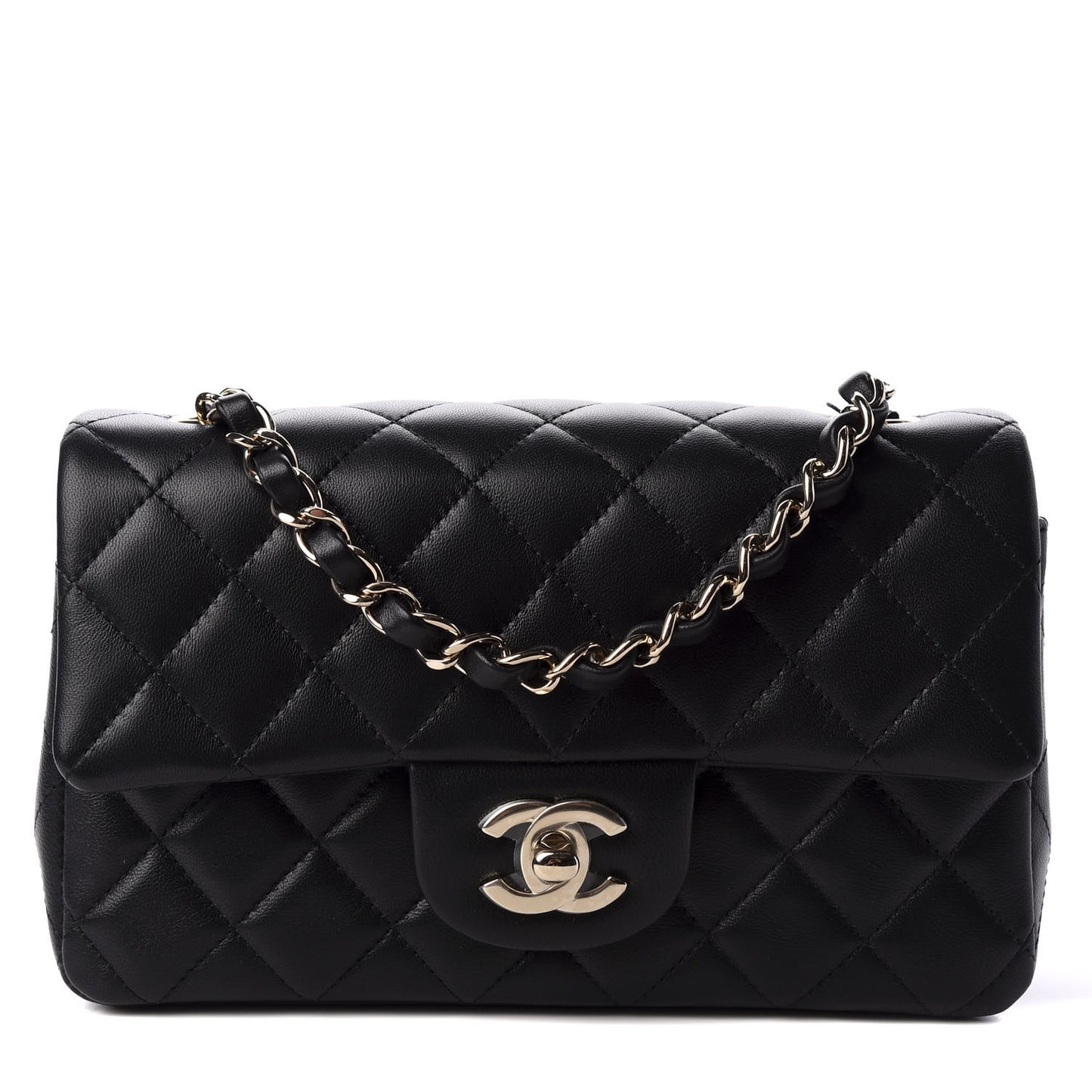 Lambskin Quilted Mini Rectangular Flap Black