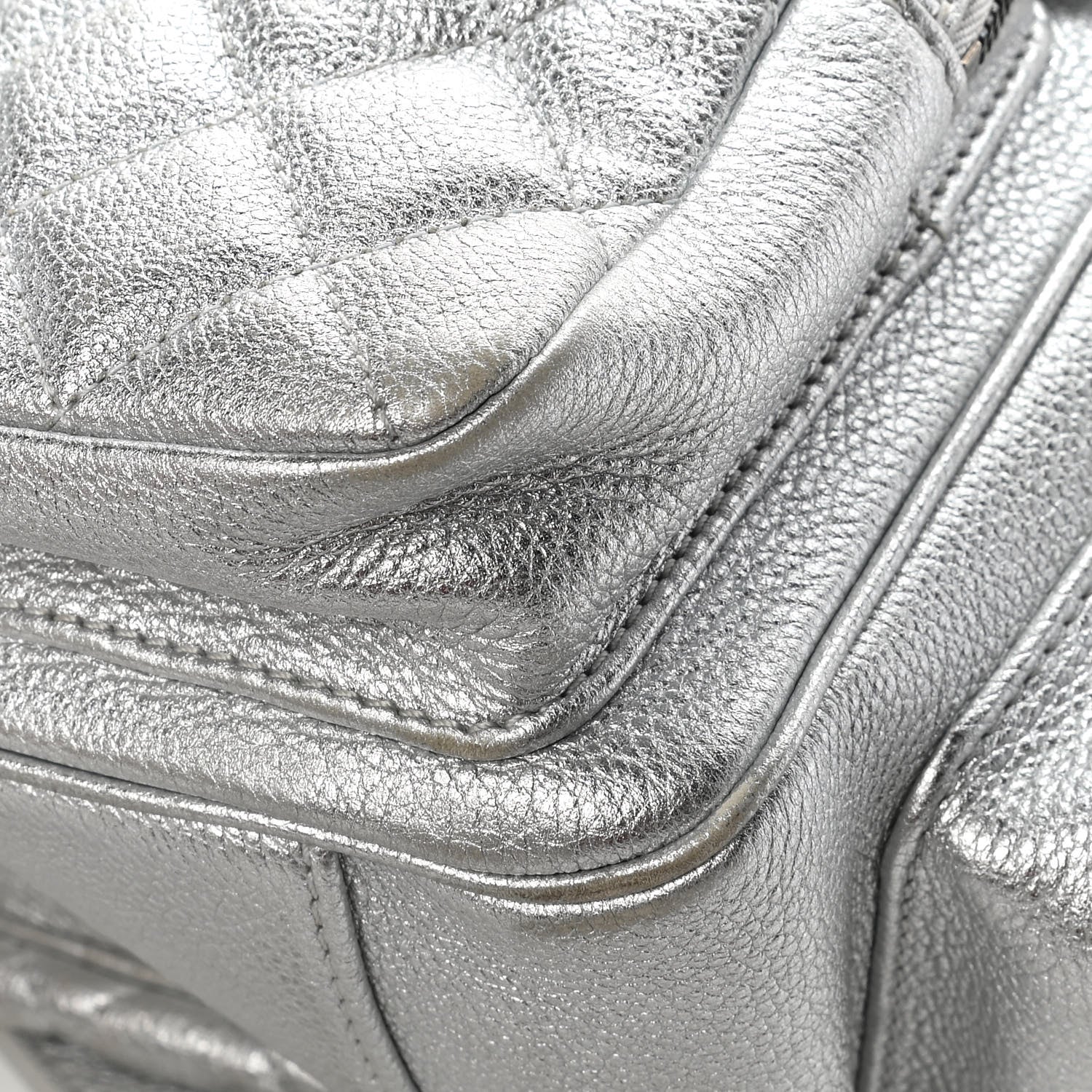 Chanel Metallic Grained Calfskin Quilted Large Casual Rock Backpack Silver 10 of 12