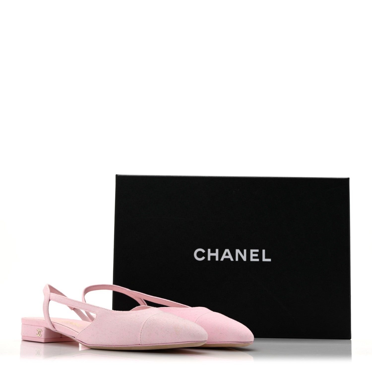 Chanel Denim Cap Toe CC Slingback Flats 37.5 Light Pink 11 of 11