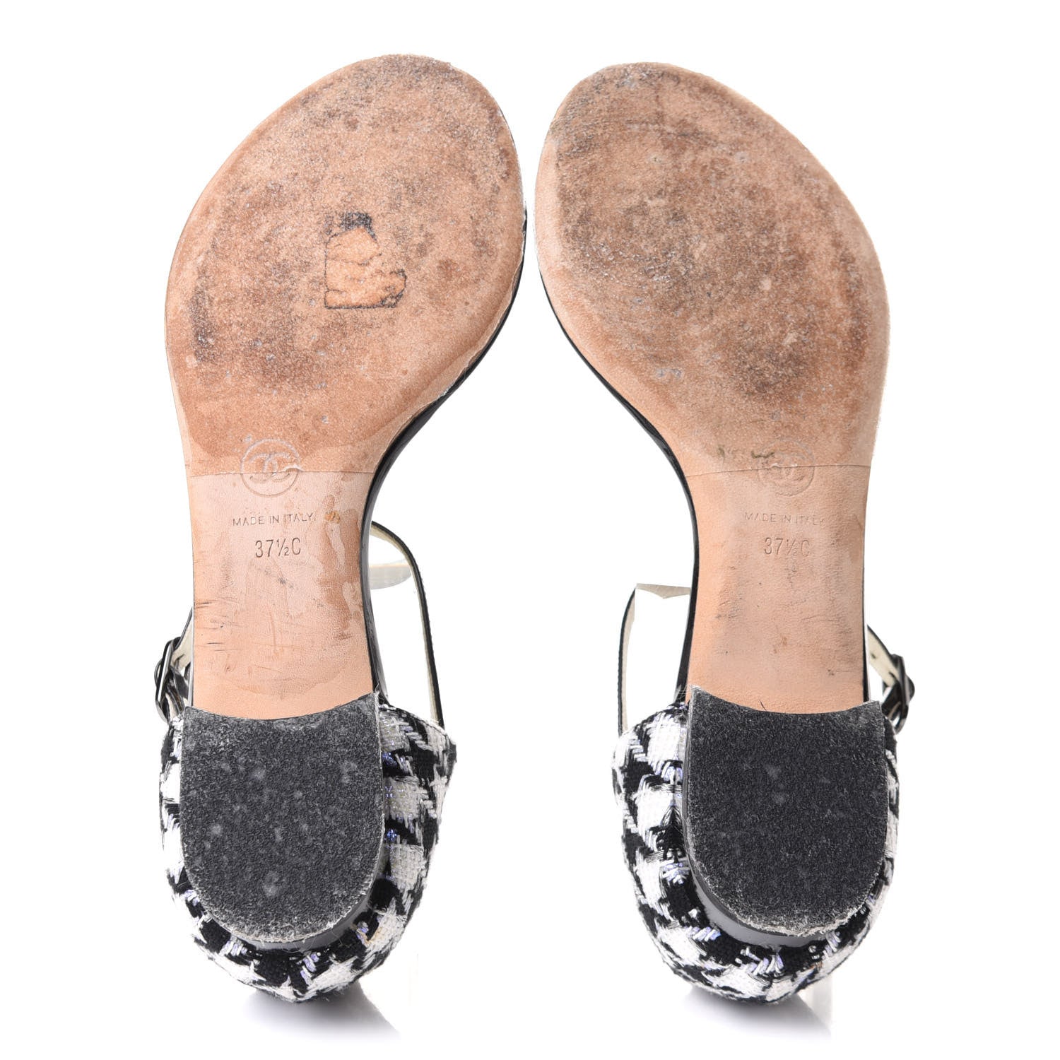 Chanel Patent Tweed CC Sandals 37.5 Black 5 of 8