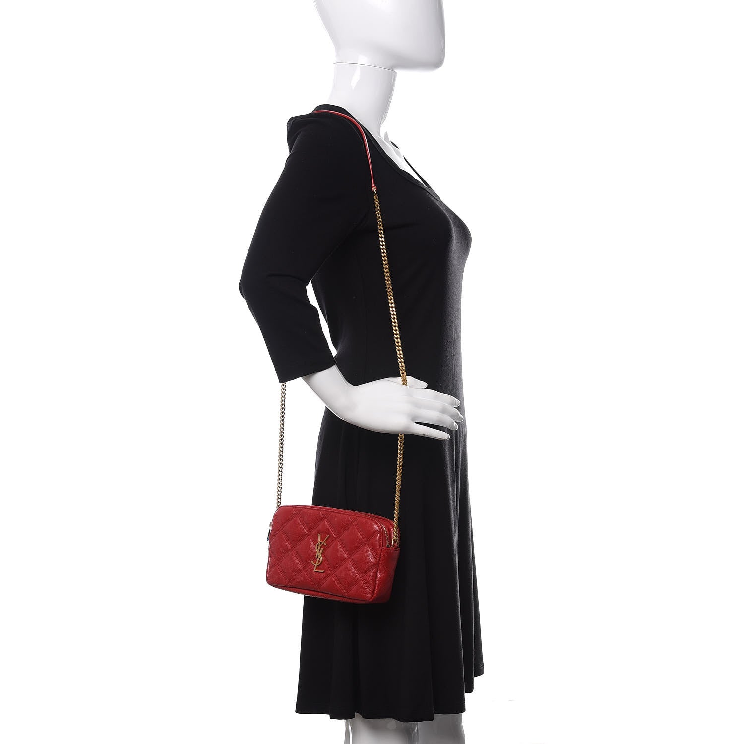 Saint Laurent Grained Lambskin Quilted Mini Becky Double Zip Bag Rouge Eros 2 of 10