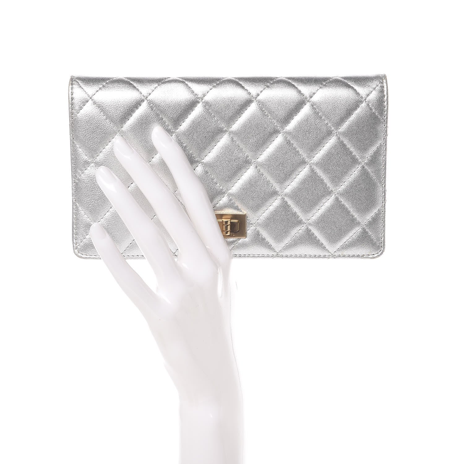 Chanel Metallic Lambskin Quilted Reissue Yen Wallet Silver 2 of 9