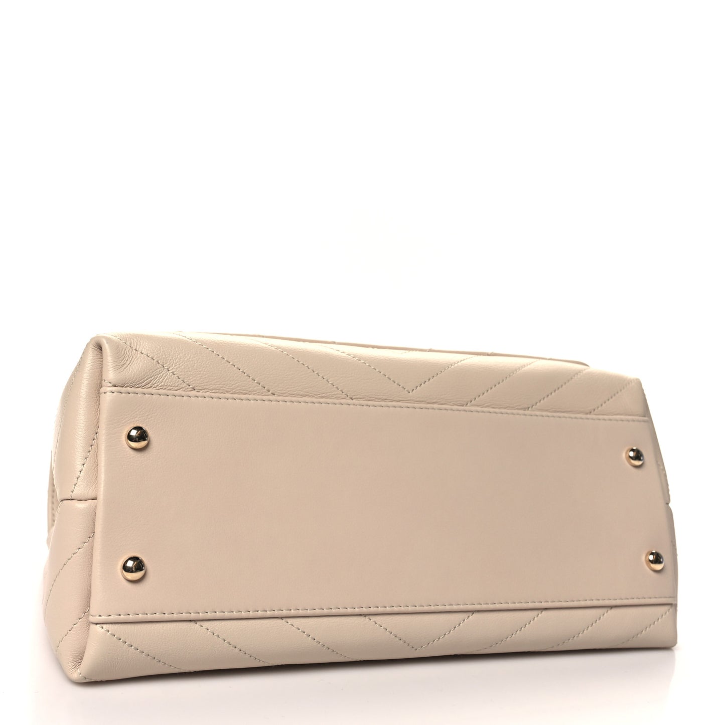 Grained Calfskin Stitched Medium Chevron Chic Top Handle Flap Beige