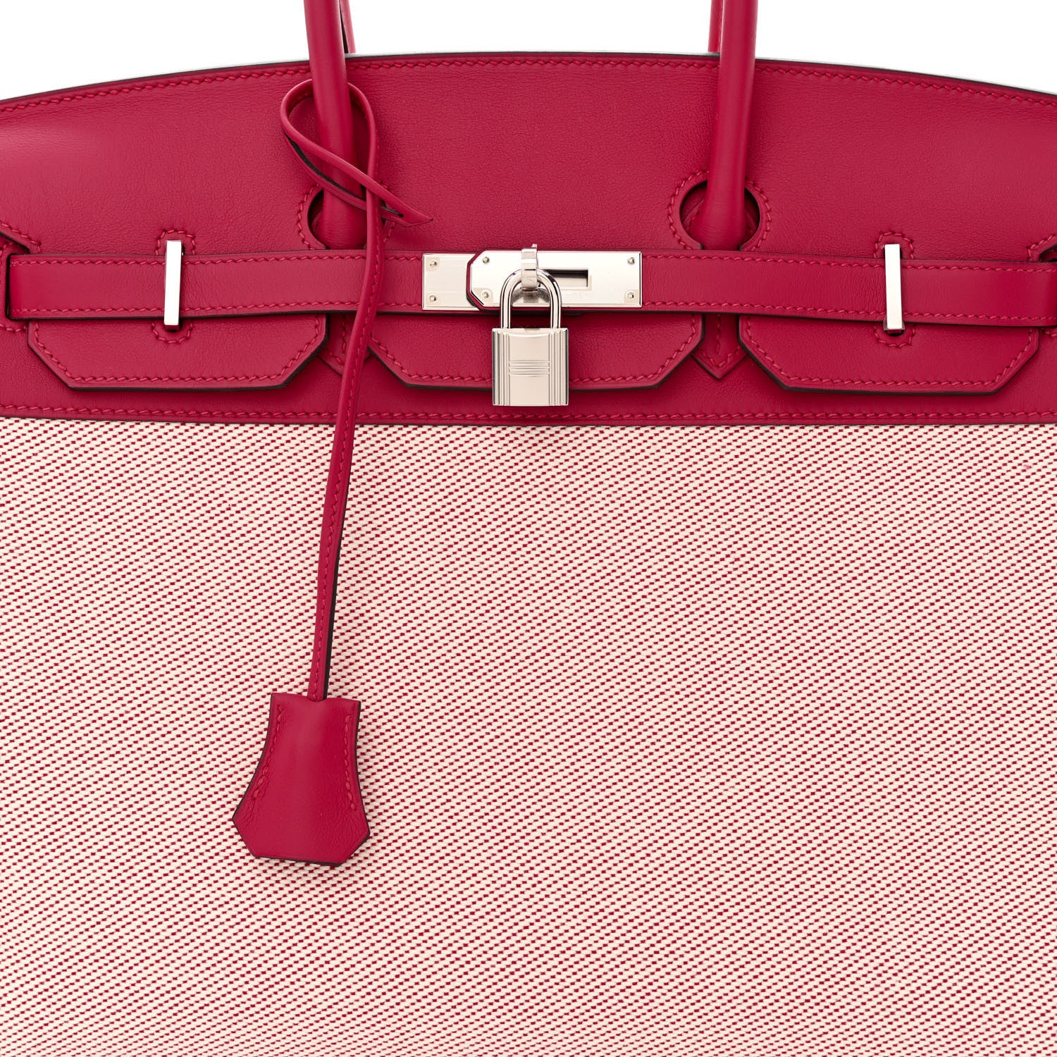Hermes Swift Twill H Fray Fray Birkin 35 Framboise Ecru 8 of 12