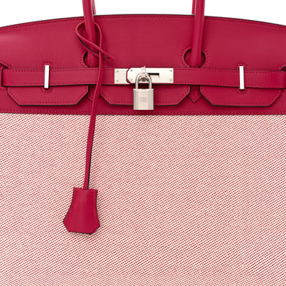 Hermes Swift Twill H Fray Fray Birkin 35 Framboise Ecru 8 of 12