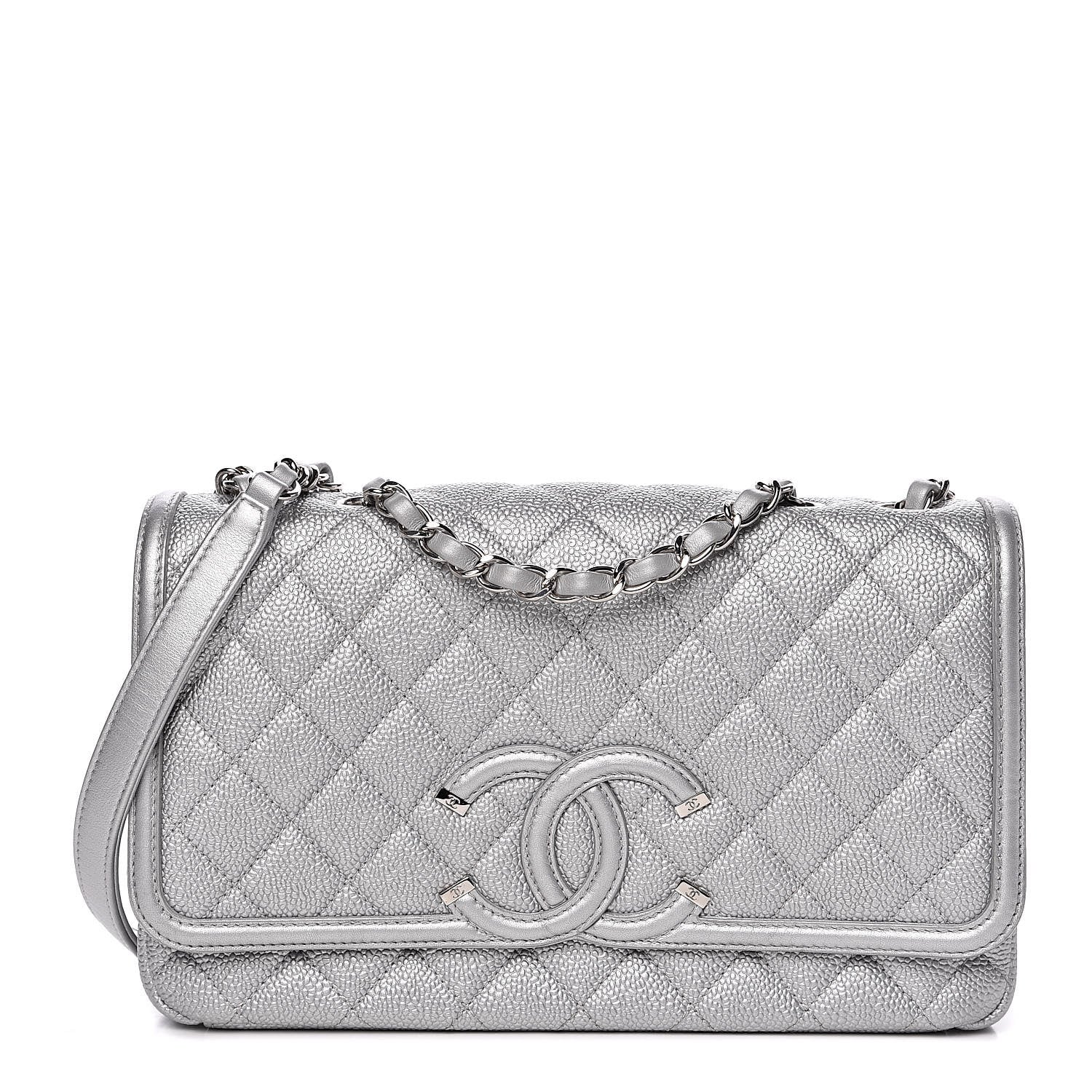 Chanel Metallic Caviar Quilted Medium CC Filigree Flap Silver 1 of 12