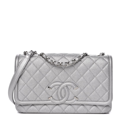 Chanel Metallic Caviar Quilted Medium CC Filigree Flap Silver 1 of 12