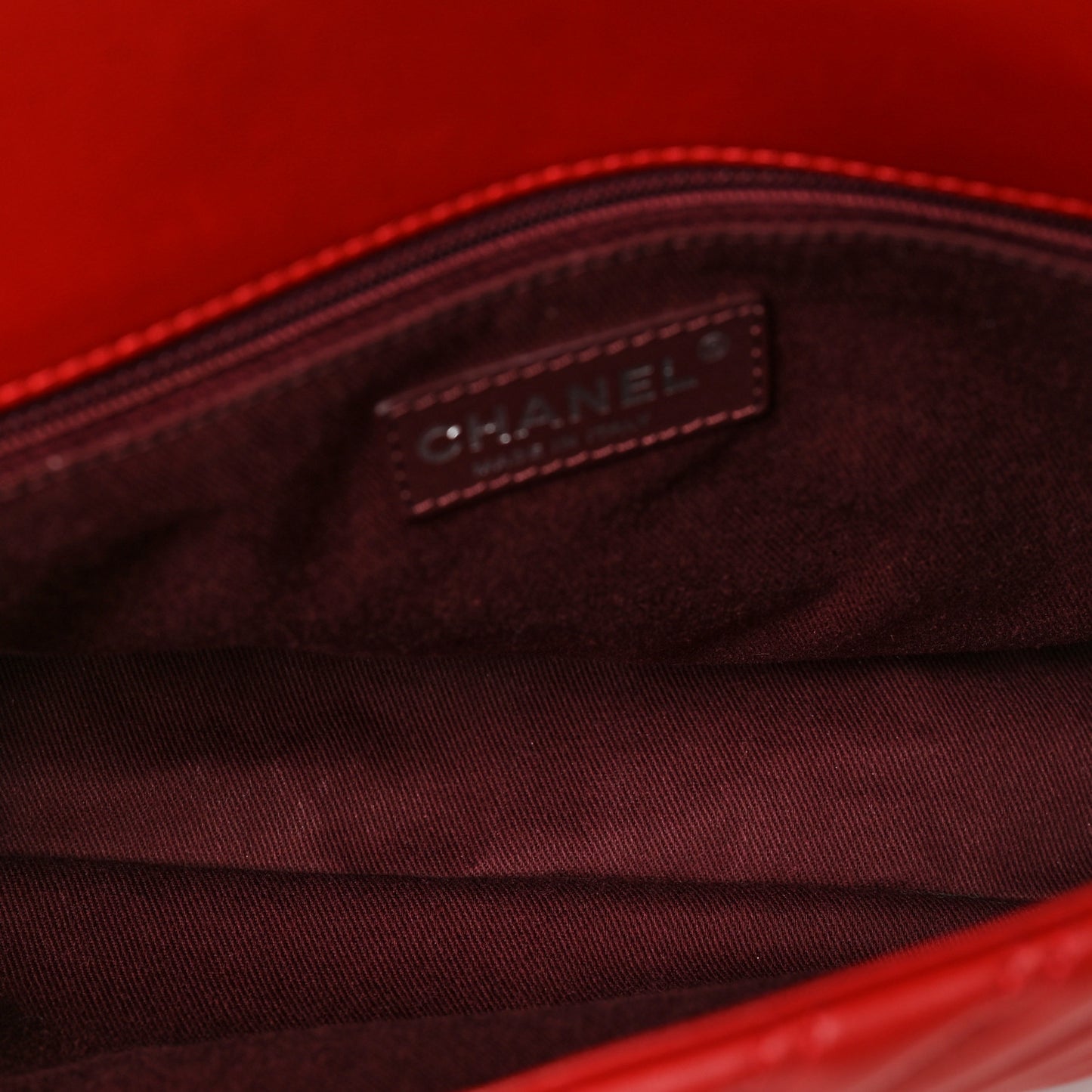 Lambskin Chevron Double Stitch Jumbo Single Flap Red