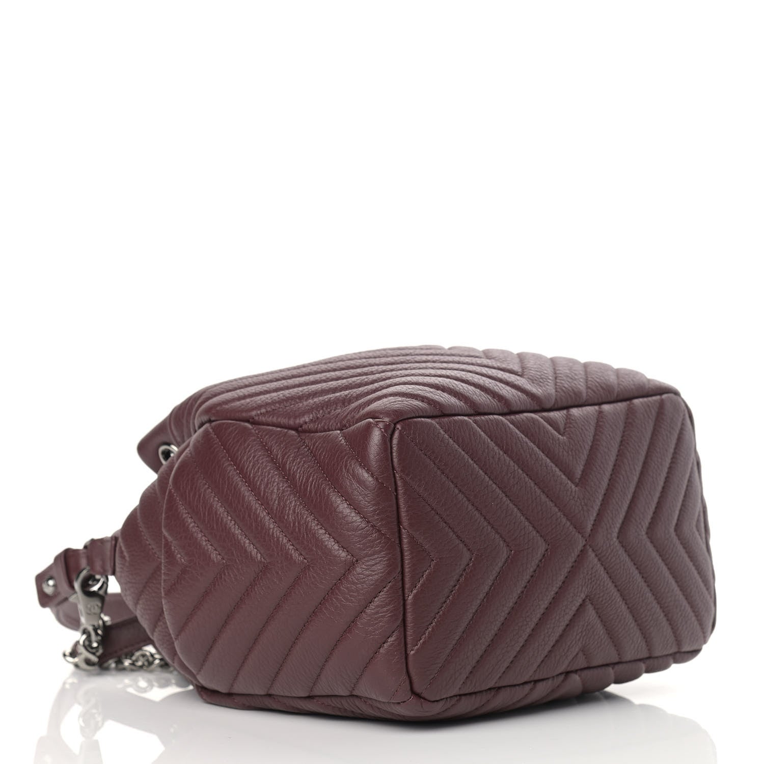 Chanel Deerskin Chevron Small CC Chain Bucket Bag Burgundy 3 of 9