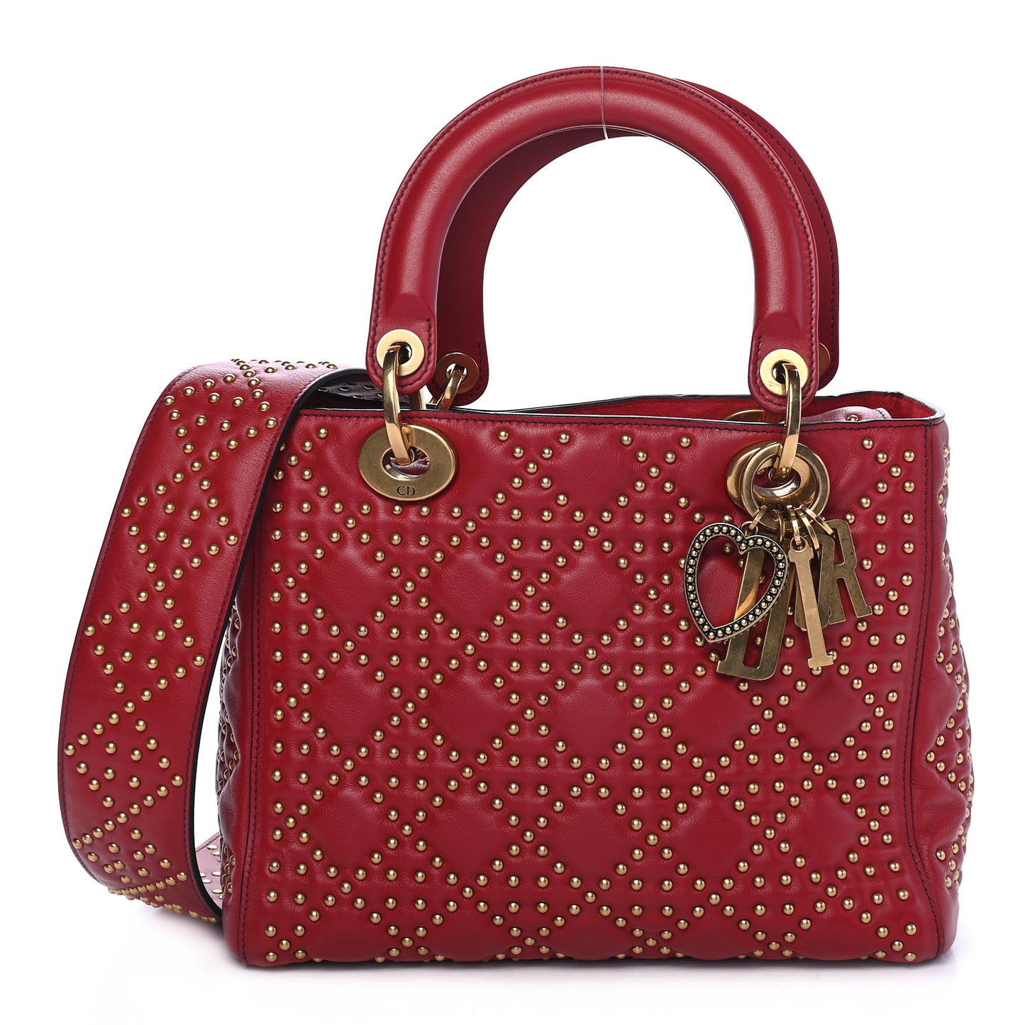 Lambskin Cannage Studded Medium Supple Lady Dior Red