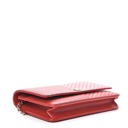 Chanel Caviar Chevron Quilted Wallet On Chain WOC Red 3 of 12
