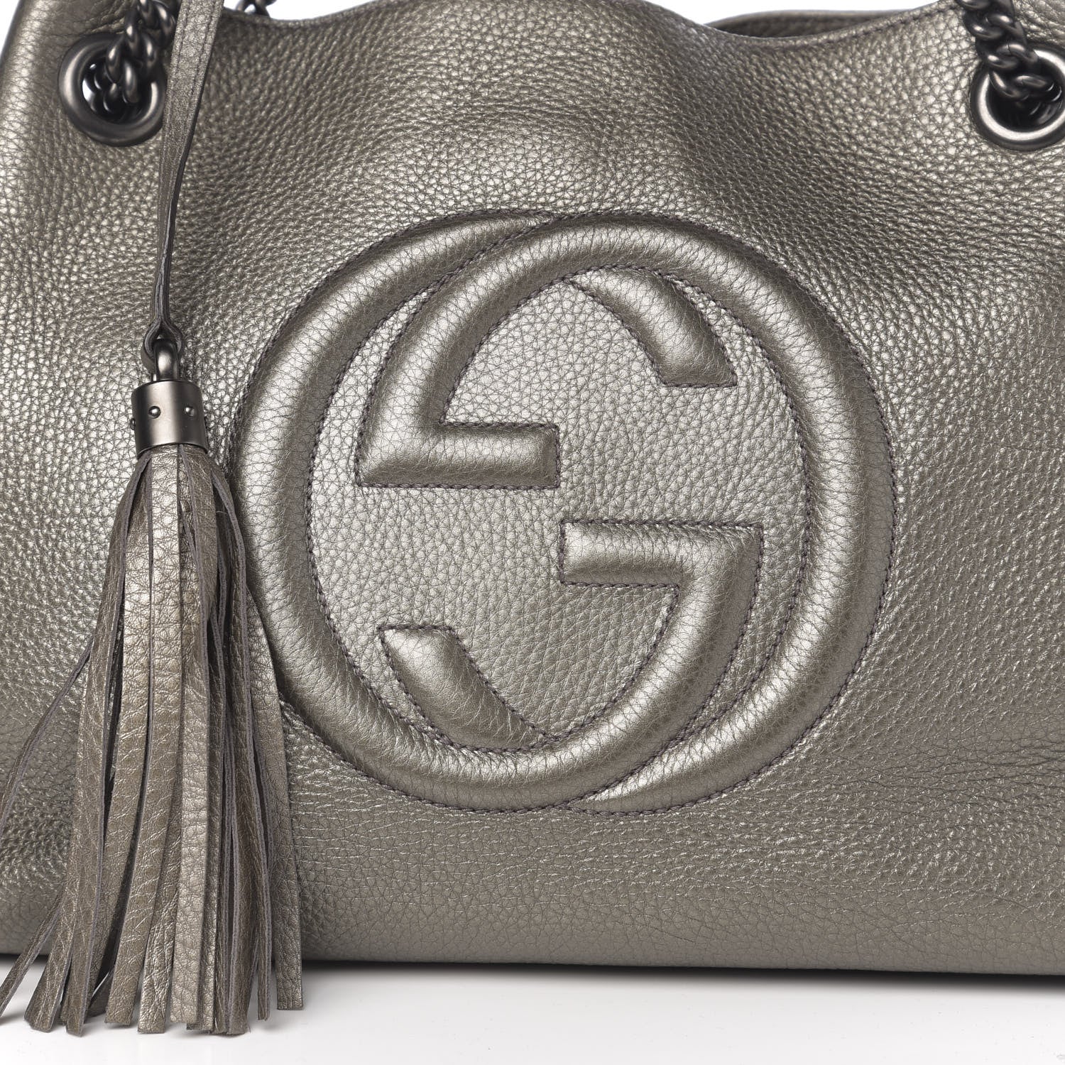 Gucci Metallic Pebbled Calfskin Medium Soho Chain Shoulder Bag Sasso 9 of 9