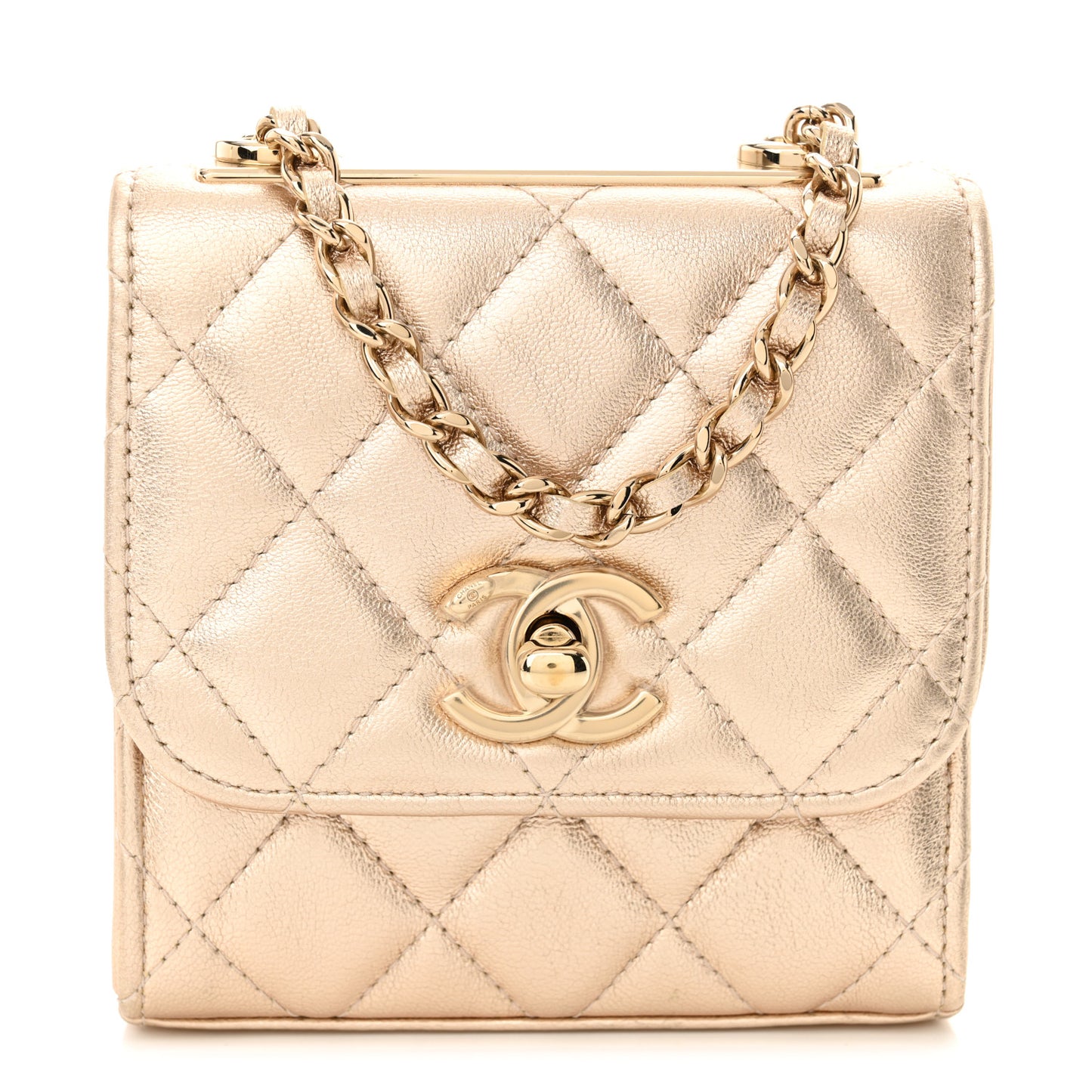 Metallic Lambskin Quilted Mini Trendy CC Clutch With Chain Gold
