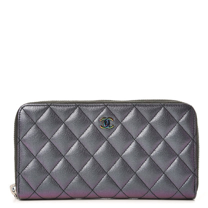 Chanel Iridescent Goatskin Quilted Large Gusset Zip Around Wallet Purple 1 of 10
