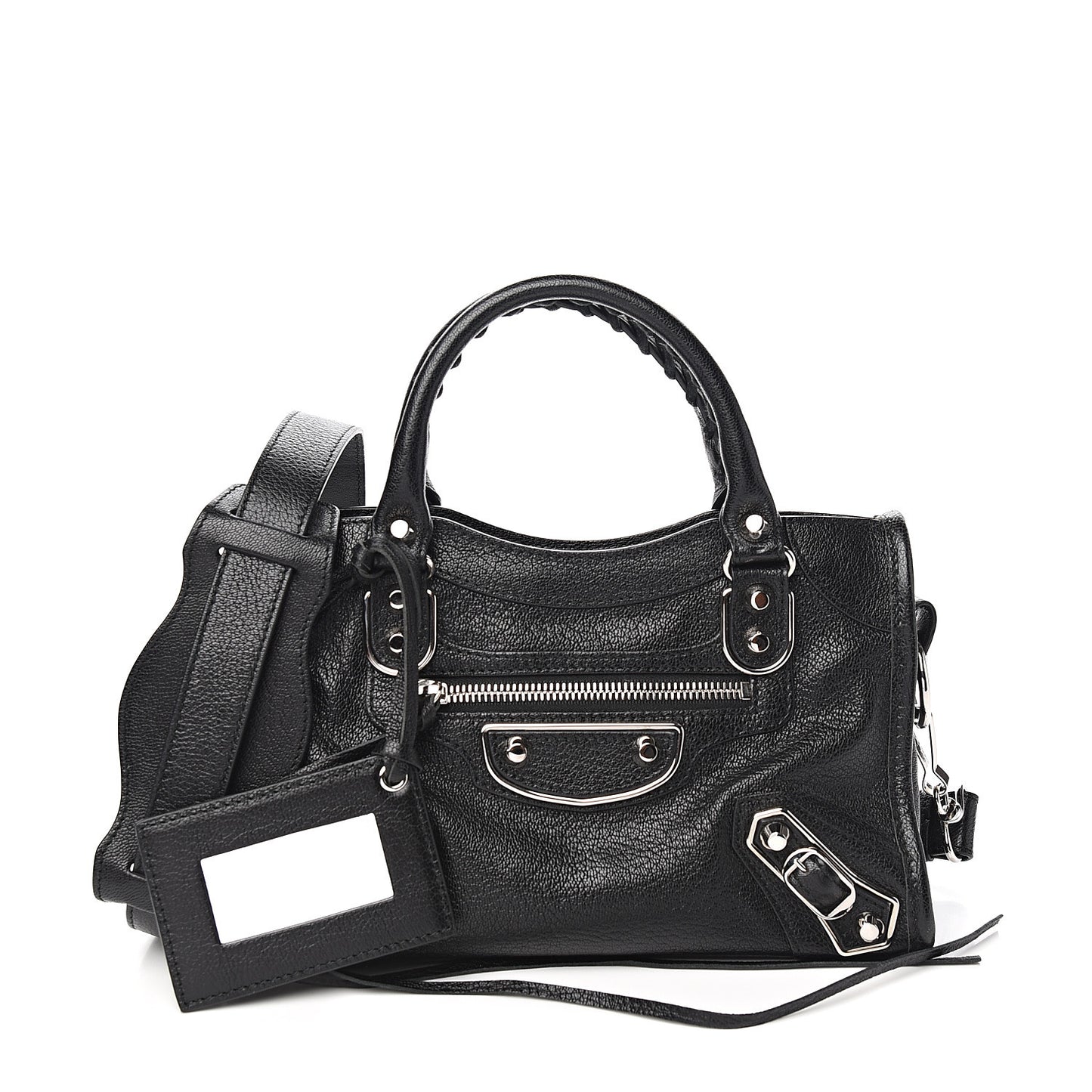 Chevre Silver Metallic Edge Hardware Mini City Black