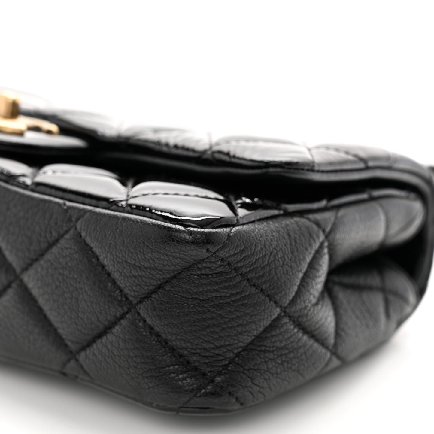 Patent Goatskin Quilted Small CC Eyelet Flap Black