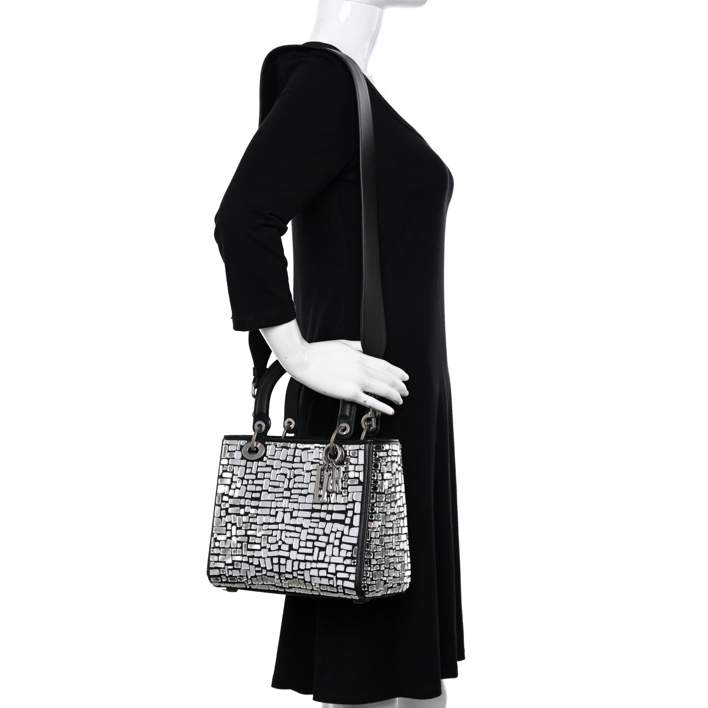 Smooth Calfskin Embroidered Medium Mosaic of Mirrors Lady Dior Black