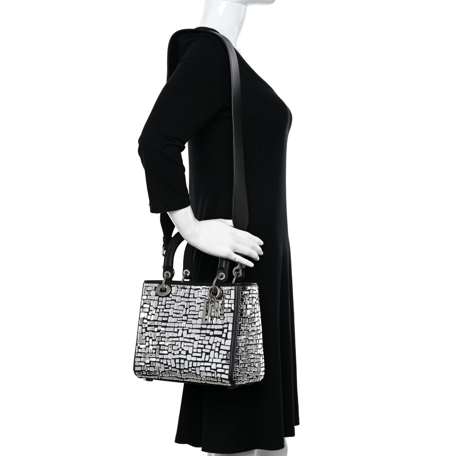 Christian Dior Smooth Calfskin Embroidered Medium Mosaic of Mirrors Lady Dior Black 2 of 11