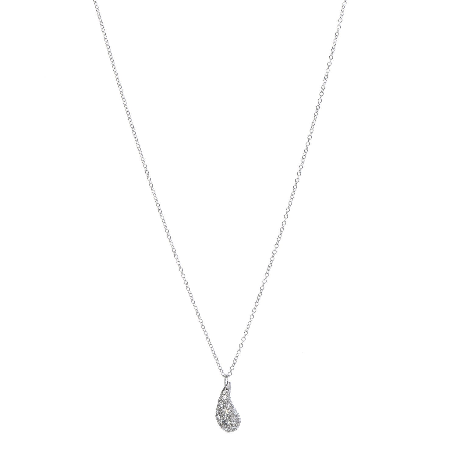 Tiffany Platinum Diamond 6mm Elsa Peretti Teardrop Pendant Necklace 1 of 6
