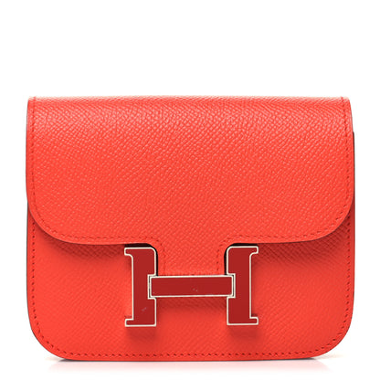 Hermes Epsom Enamel Constance Slim Wallet Capucine Sanguine 3 of 10