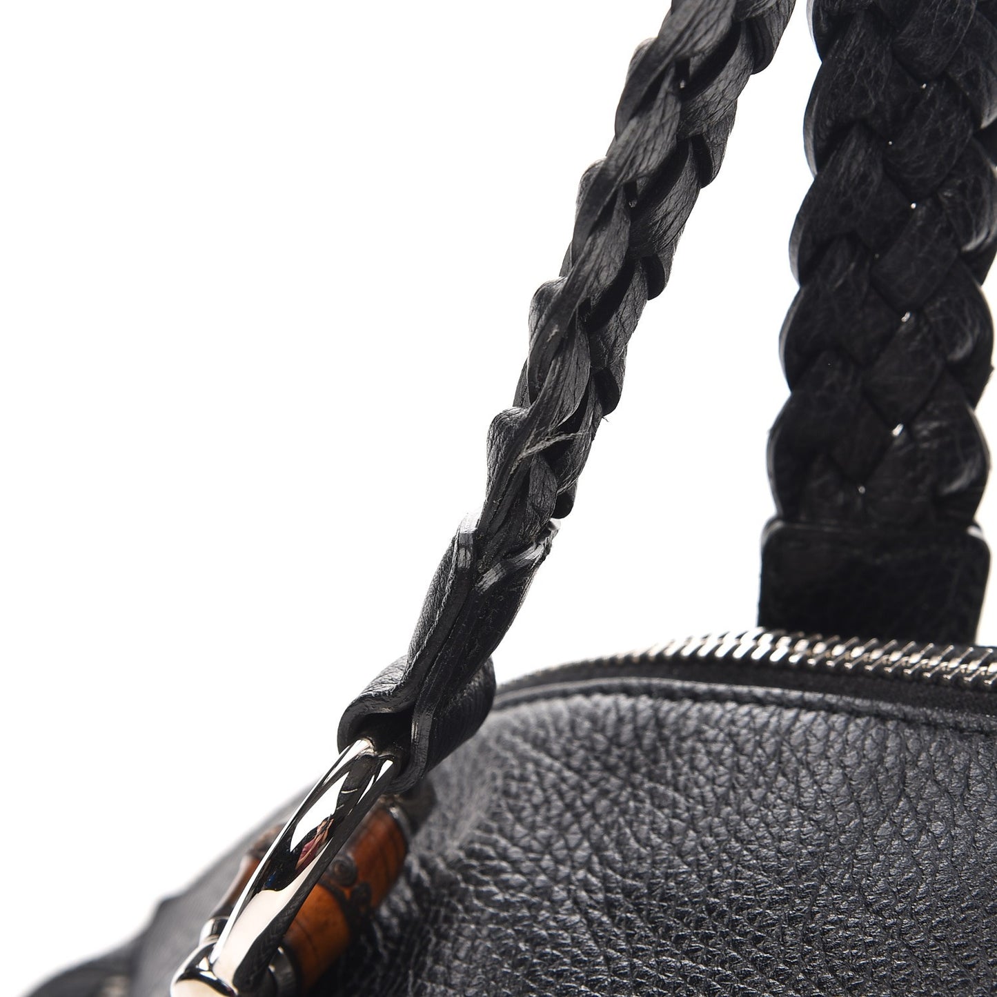 Pebbled Calfskin Large Bamboo Bar Tassel Shoulder Bag Black