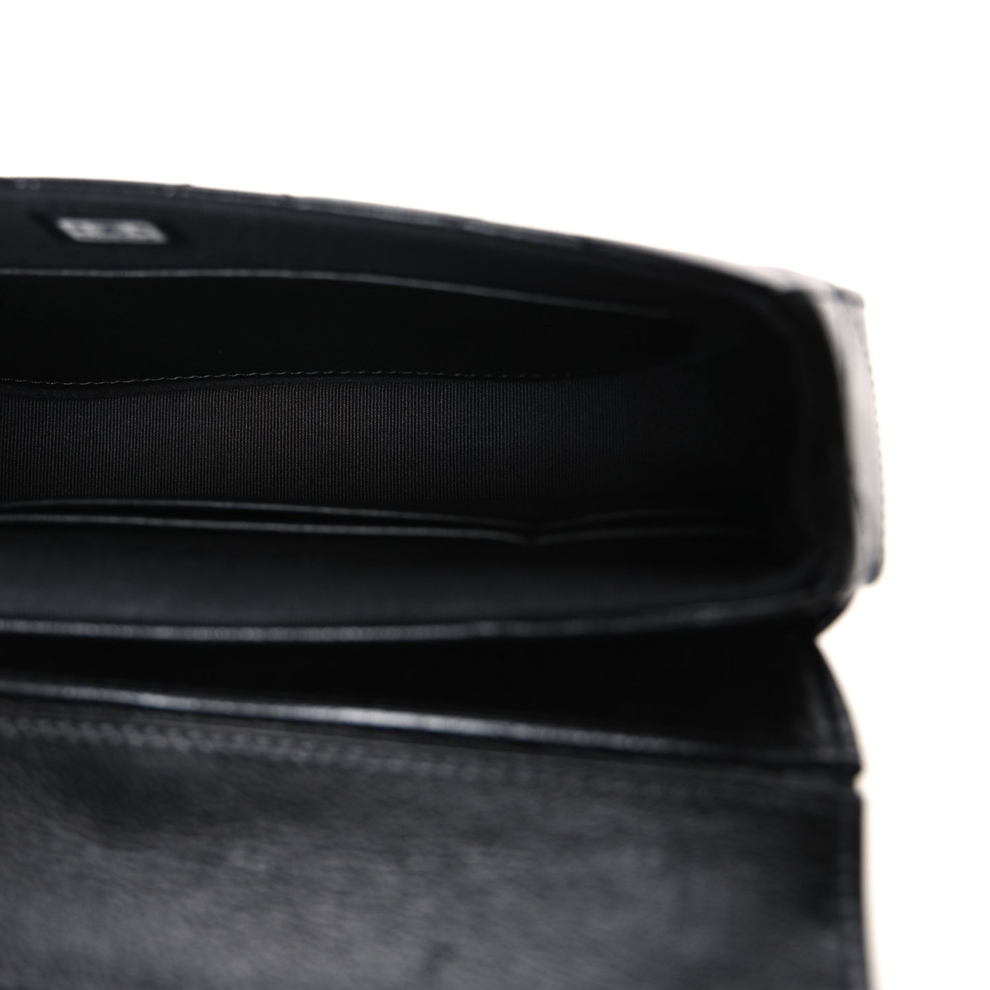 Shiny Aged Calfskin Quilted Top Handle Clutch With Chain Black