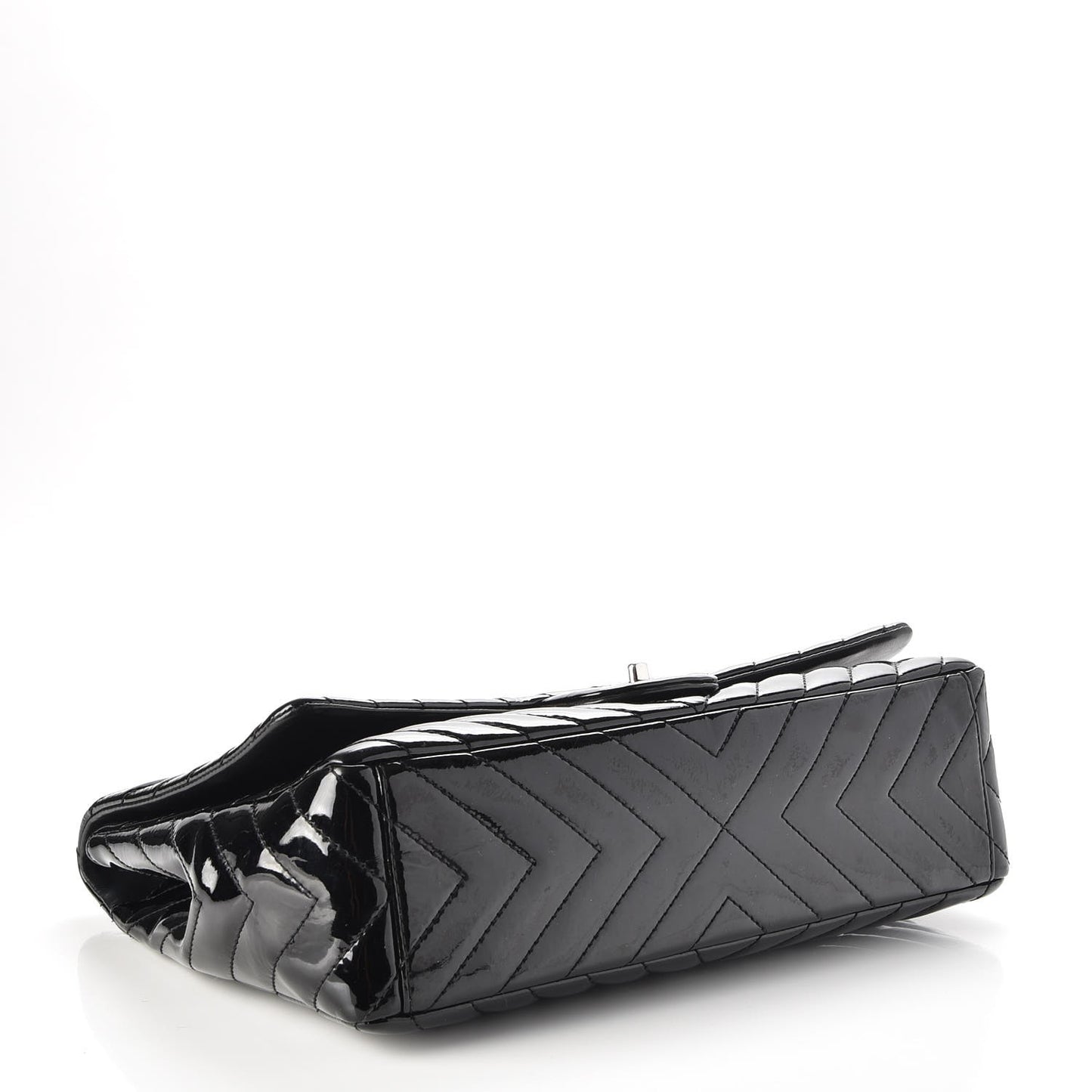Patent Chevron Quilted Maxi Single Flap Black