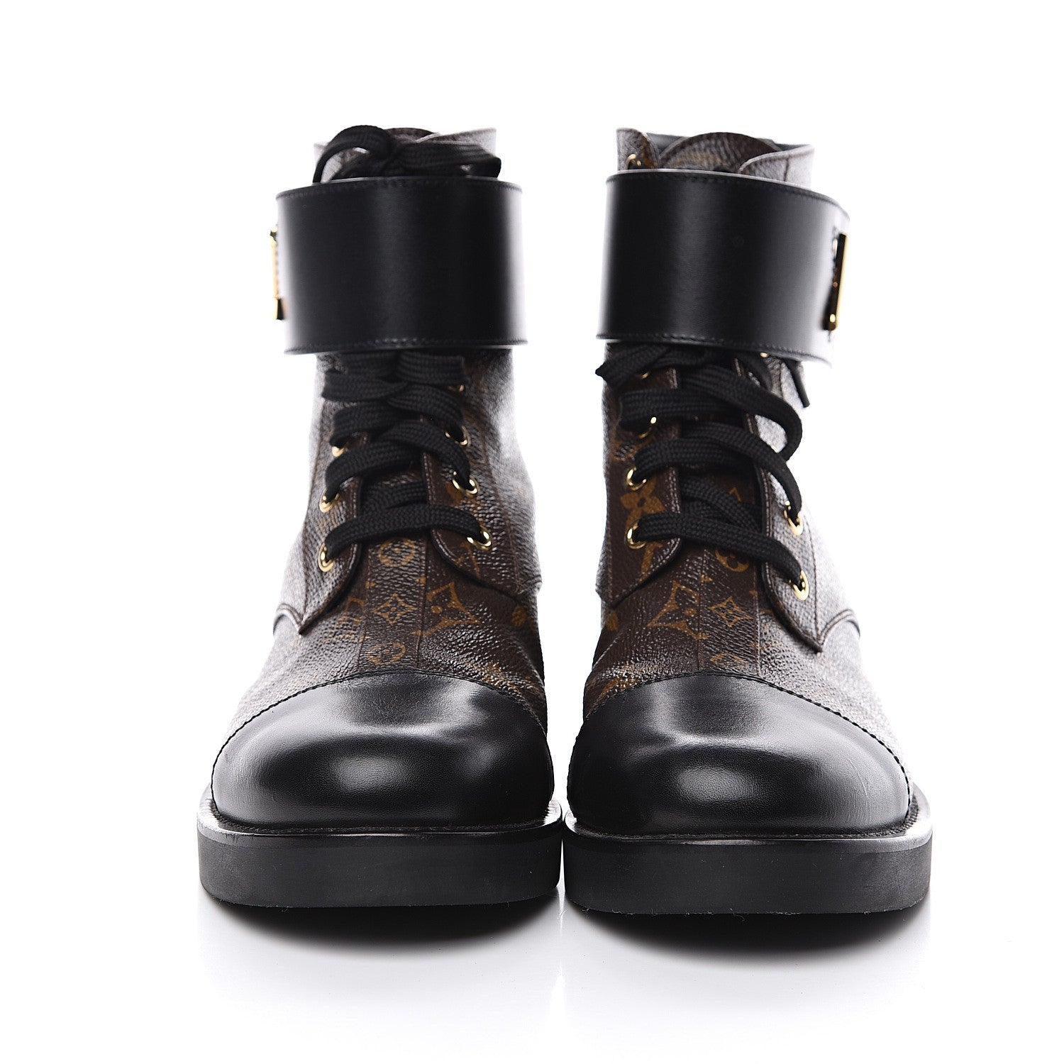 Louis Vuitton Calfskin Monogram Wonderland Flat Ranger Boots 37.5 Black 2 of 10