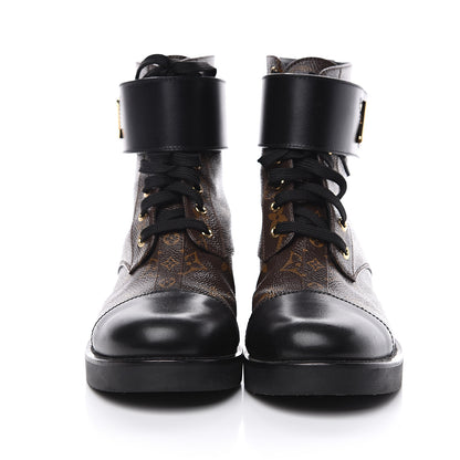 Louis Vuitton Calfskin Monogram Wonderland Flat Ranger Boots 37.5 Black 2 of 10