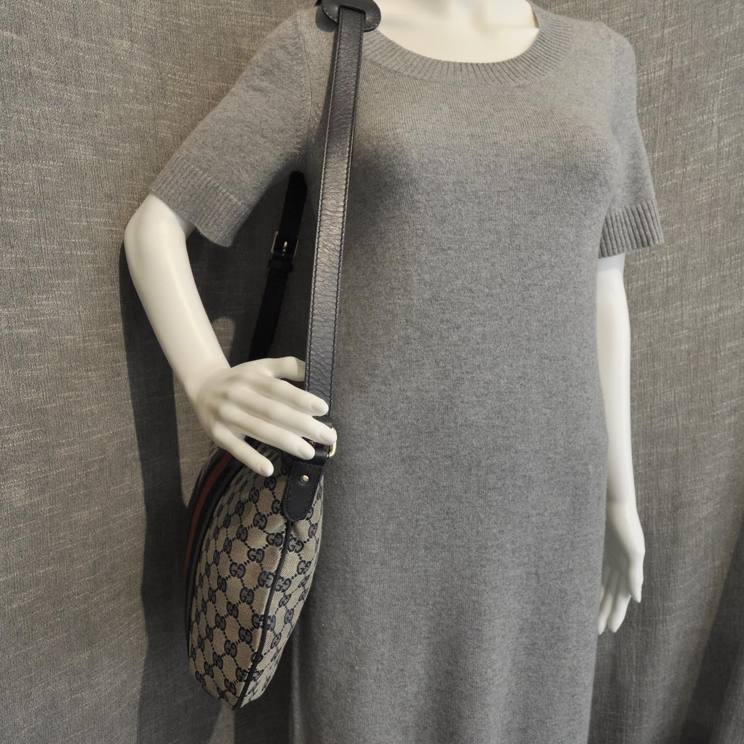 Gucci Monogram Vintage Web Medium Half Moon Hobo Navy 3 of 10