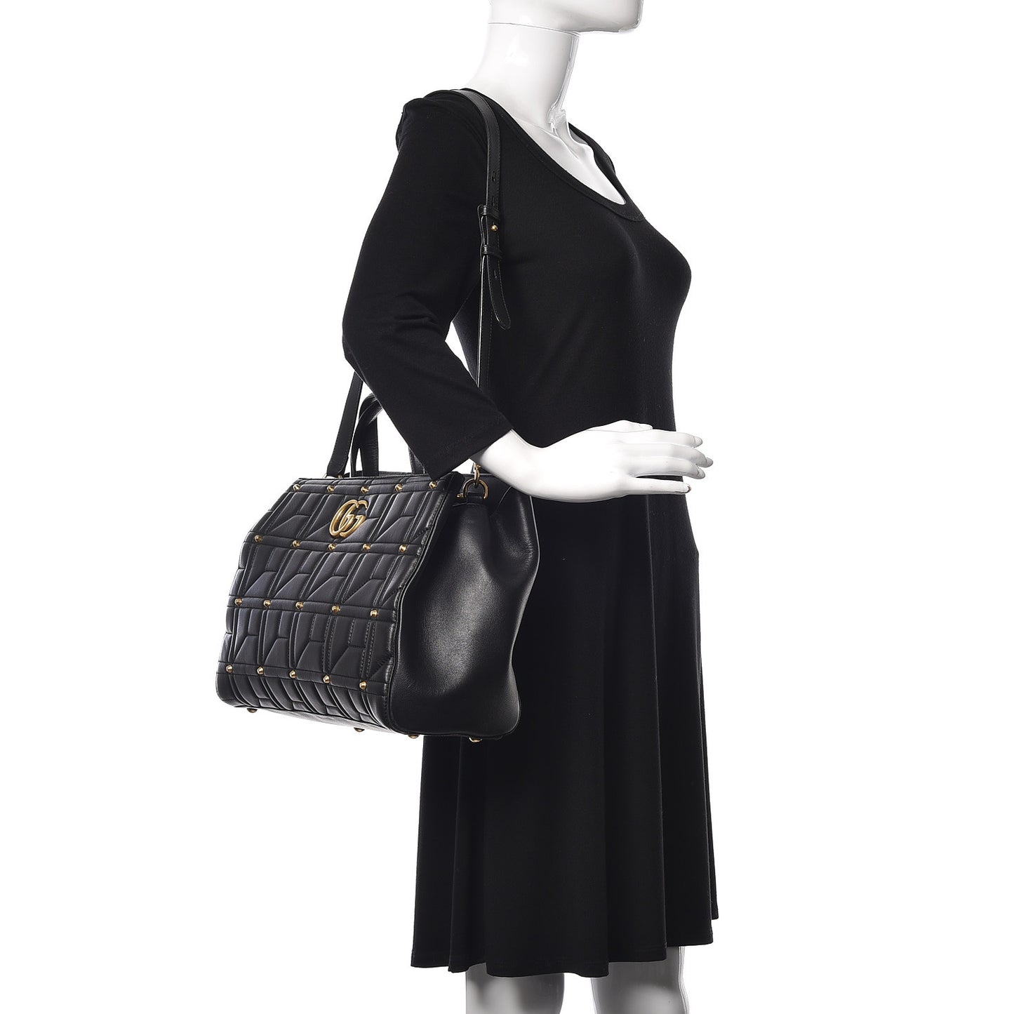 Calfskin Matelasse Studded Medium GG Marmont Tote Black