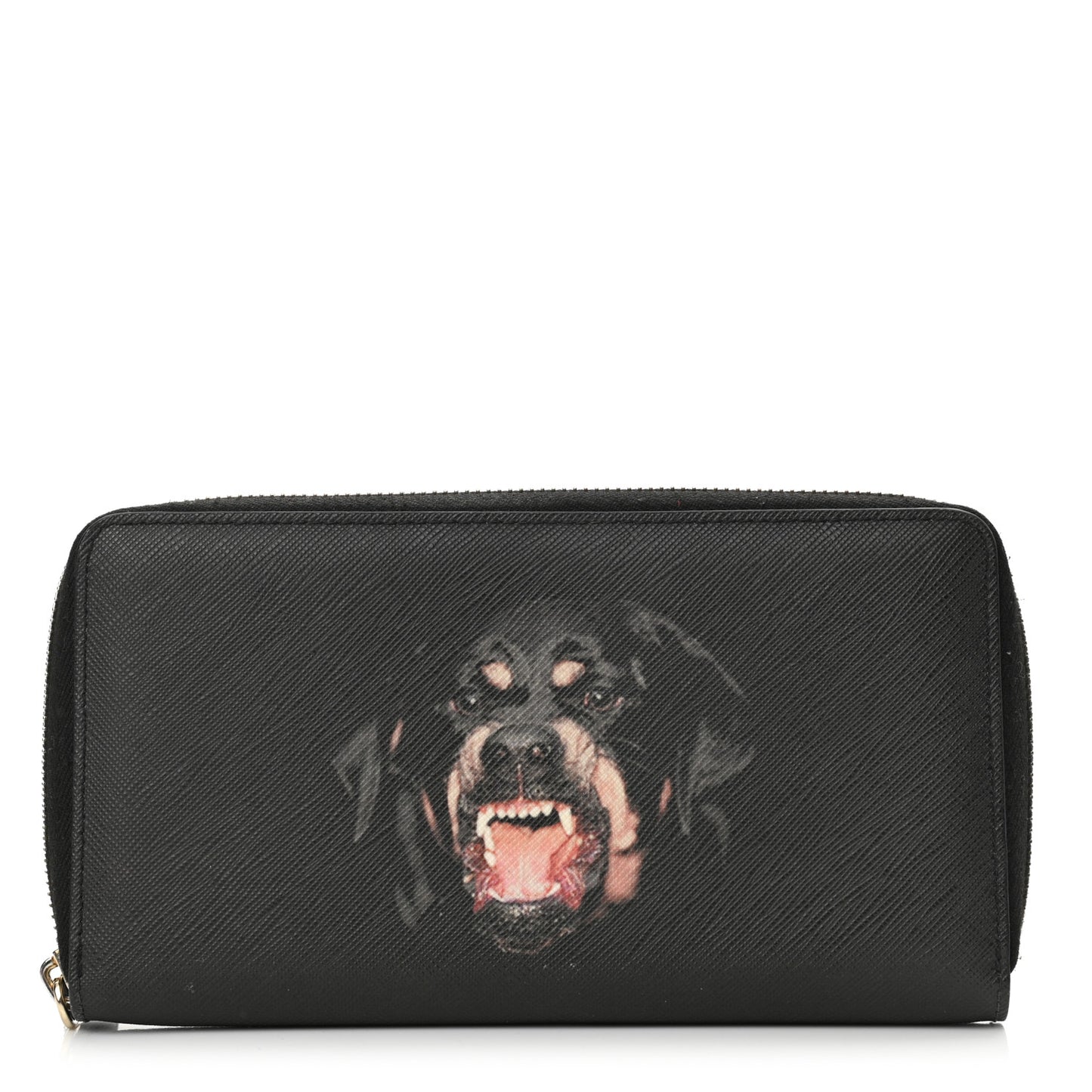 Textured Coated Canvas Rottweiler Print Zip Around Wallet Black
