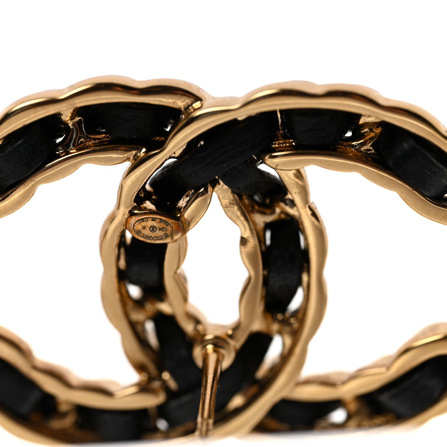 Chanel Lambskin CC Chain Earrings Black Gold 4 of 5