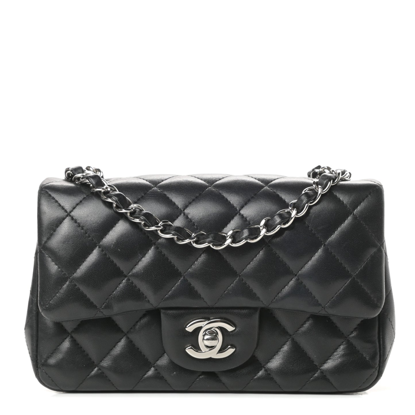 Lambskin Quilted Mini Rectangular Flap Black