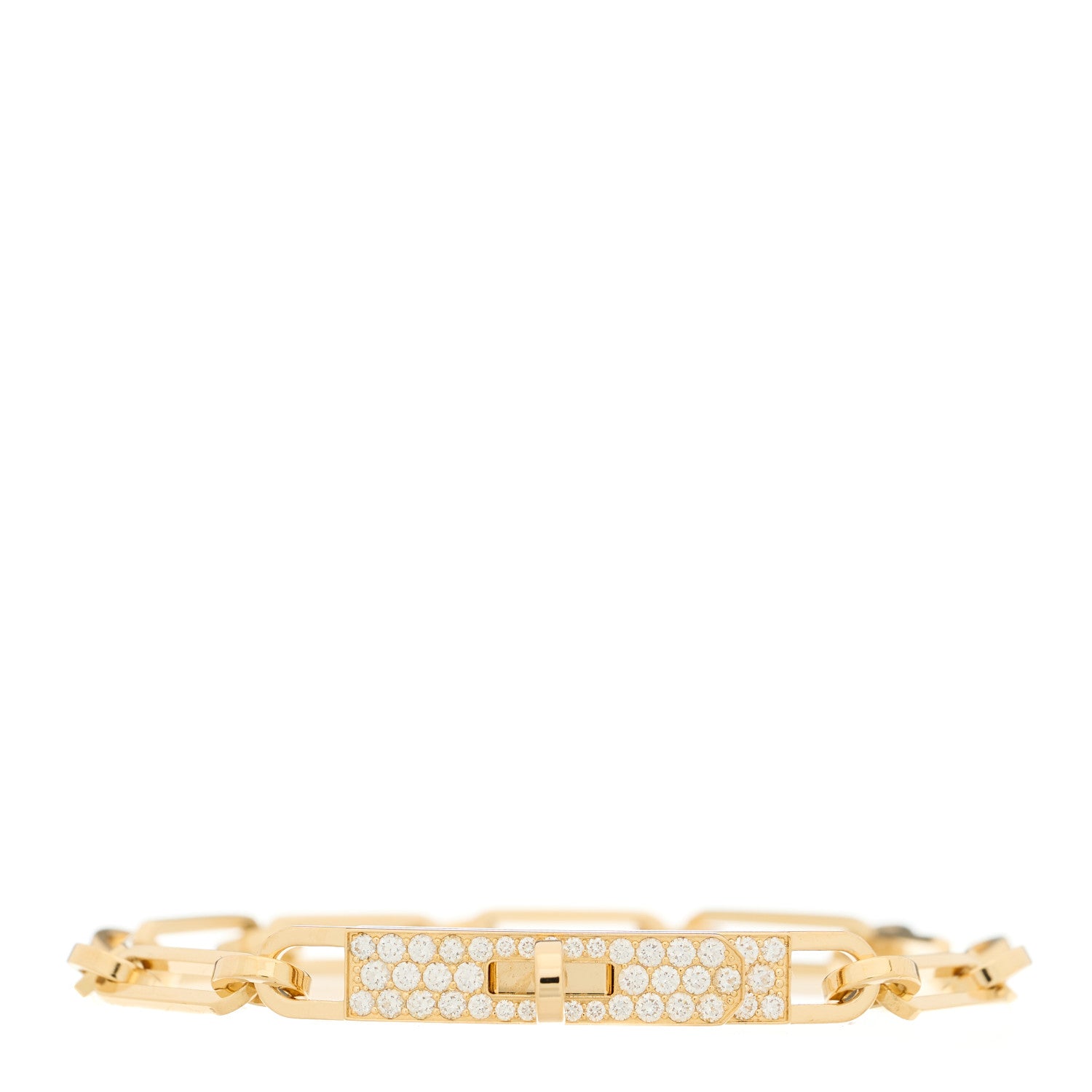 Hermes 18K Yellow Gold Diamond Pave PM Kelly Chaine Bracelet ST 1 of 5