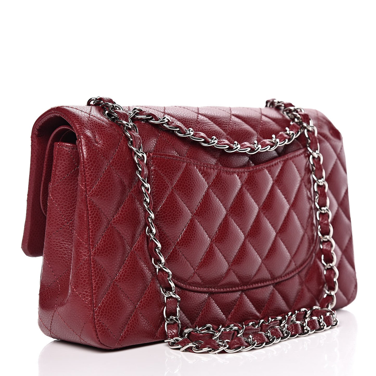 Caviar Quilted Medium Double Flap Dark Red