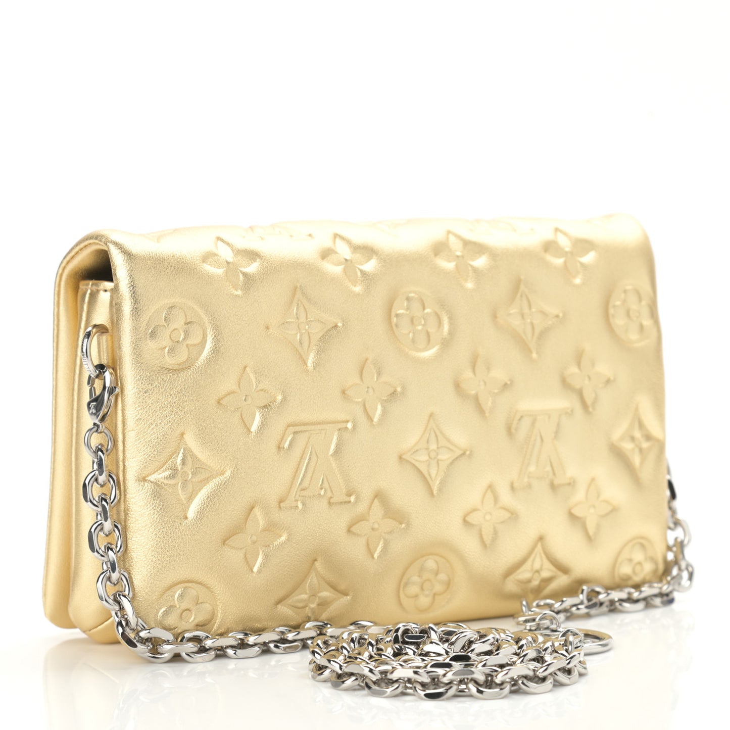 Metallic Lambskin Embossed Monogram Pochette Coussin Gold