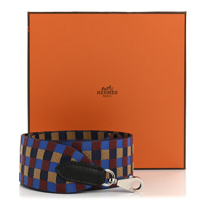 Hermes Toile Swift 50mm Maxi Quadrille Shoulder Strap Bleu Billard Biscuit Rouge H Black 5 of 5