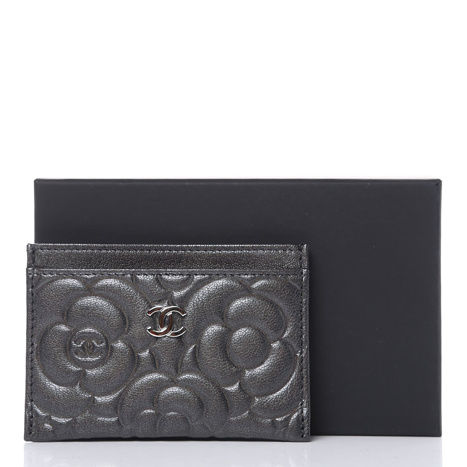 Chanel Goatskin Camellia Embossed Card Holder Grey 9 of 9