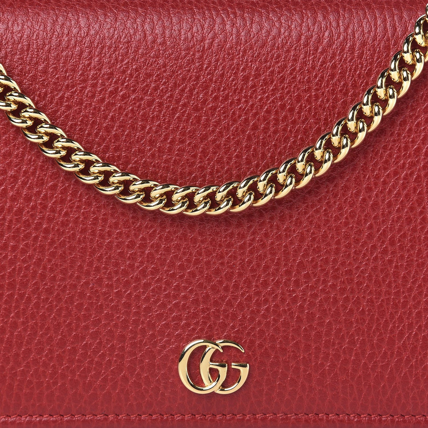 Gucci Dollar Calfskin Mini GG Marmont Chain Wallet Hibiscus Red 10 of 10