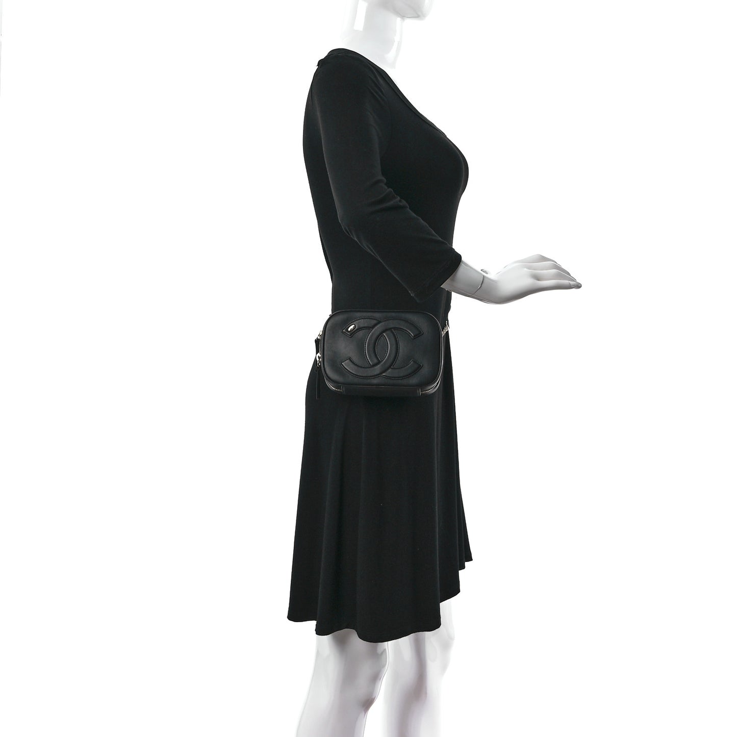 Lambskin CC Mania Waist Belt Bag Black