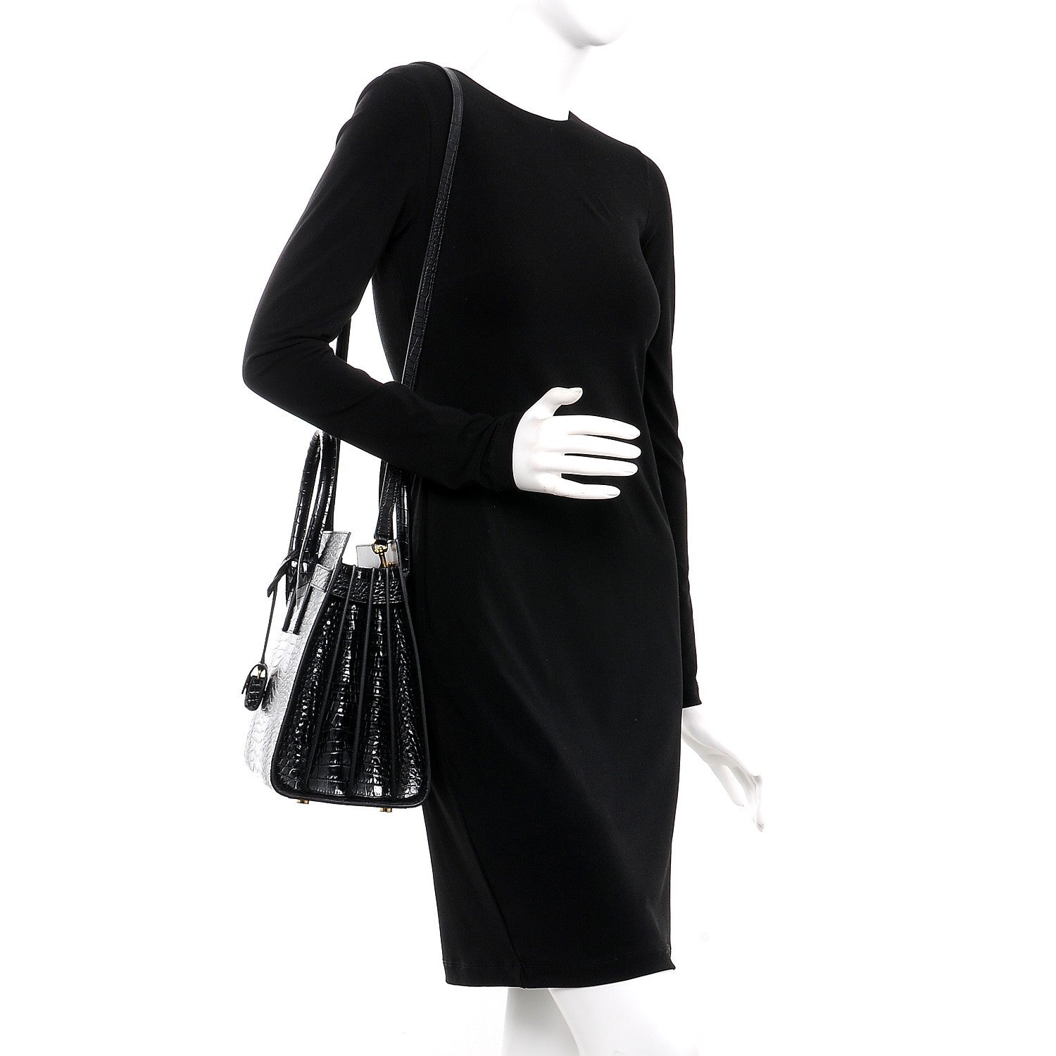 Saint Laurent Calfskin Crocodile Embossed Small Sac de Jour Black 2 of 9